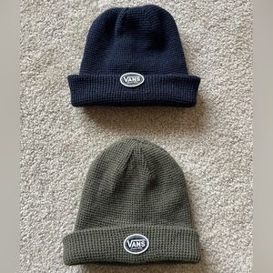 Two Vans beanies: navy blue and olive green